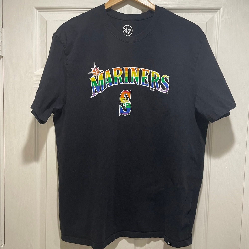 '47 Brand Mens Seattle Mariners Pride T-Shirt XXL Black Cotton MLB Graphic Tee - Picture 4 of 6